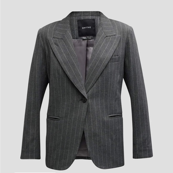 Smythe 90’s Gray Pinstripe Women’s Blazer Size S NWOT $695 Power Suit Jacket - Picture 3 of 4